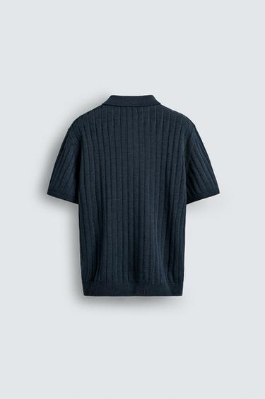 RIB KNIT POLO SHIRT - Navy blue by Zara - Image 7