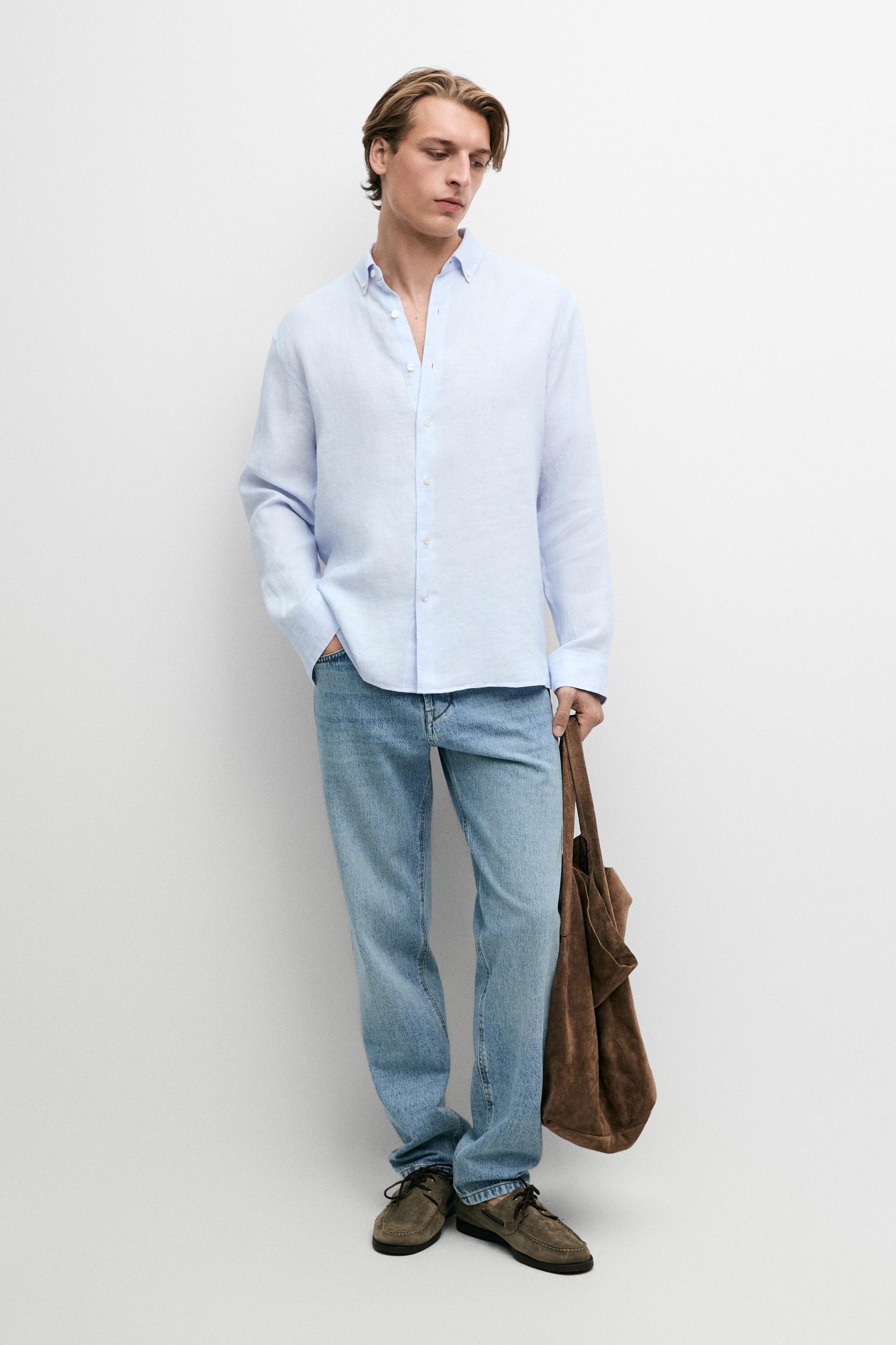 100% linen shirt — Green stripe