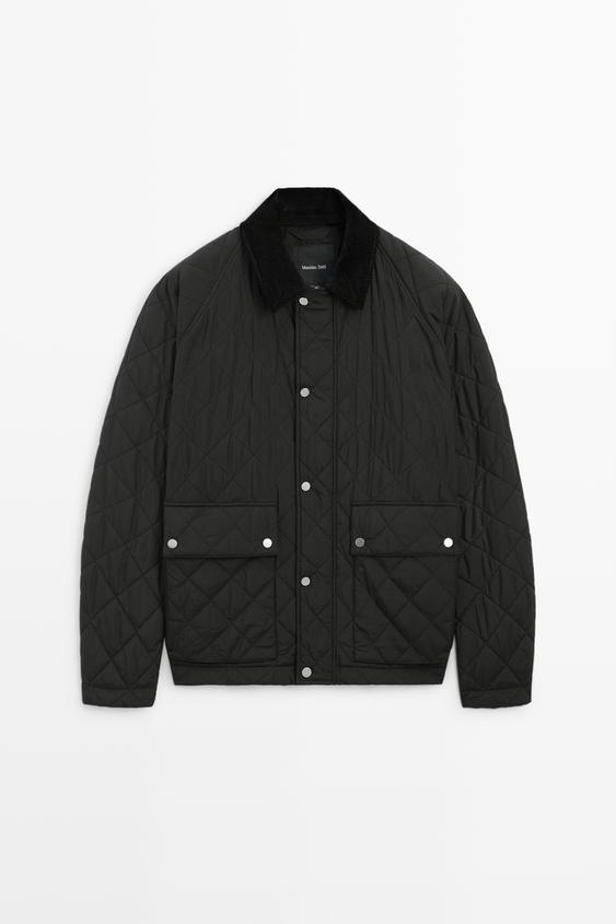 Zara Quilted jacket with corduroy collar - Black - Image 0