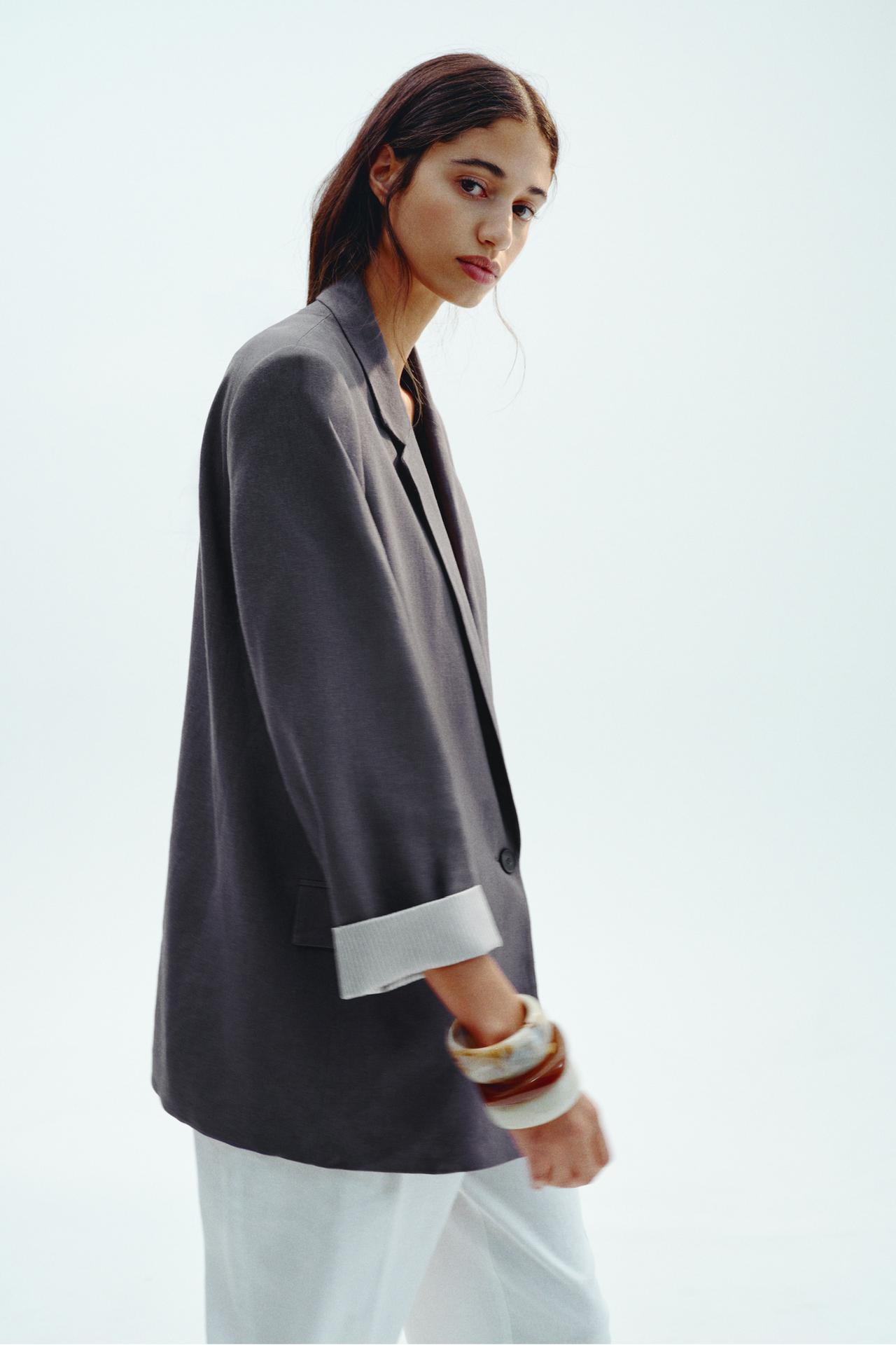 LINEN BLAZER WITH PRINTED CUFFS