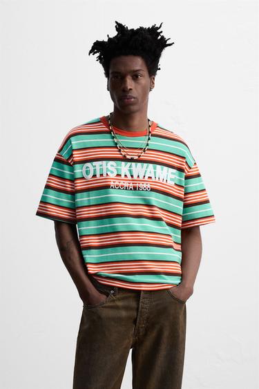 STRIPED EMBROIDERED T-SHIRT © OTIS KWAME KYE QUAICOE - Green by Zara - Image 1