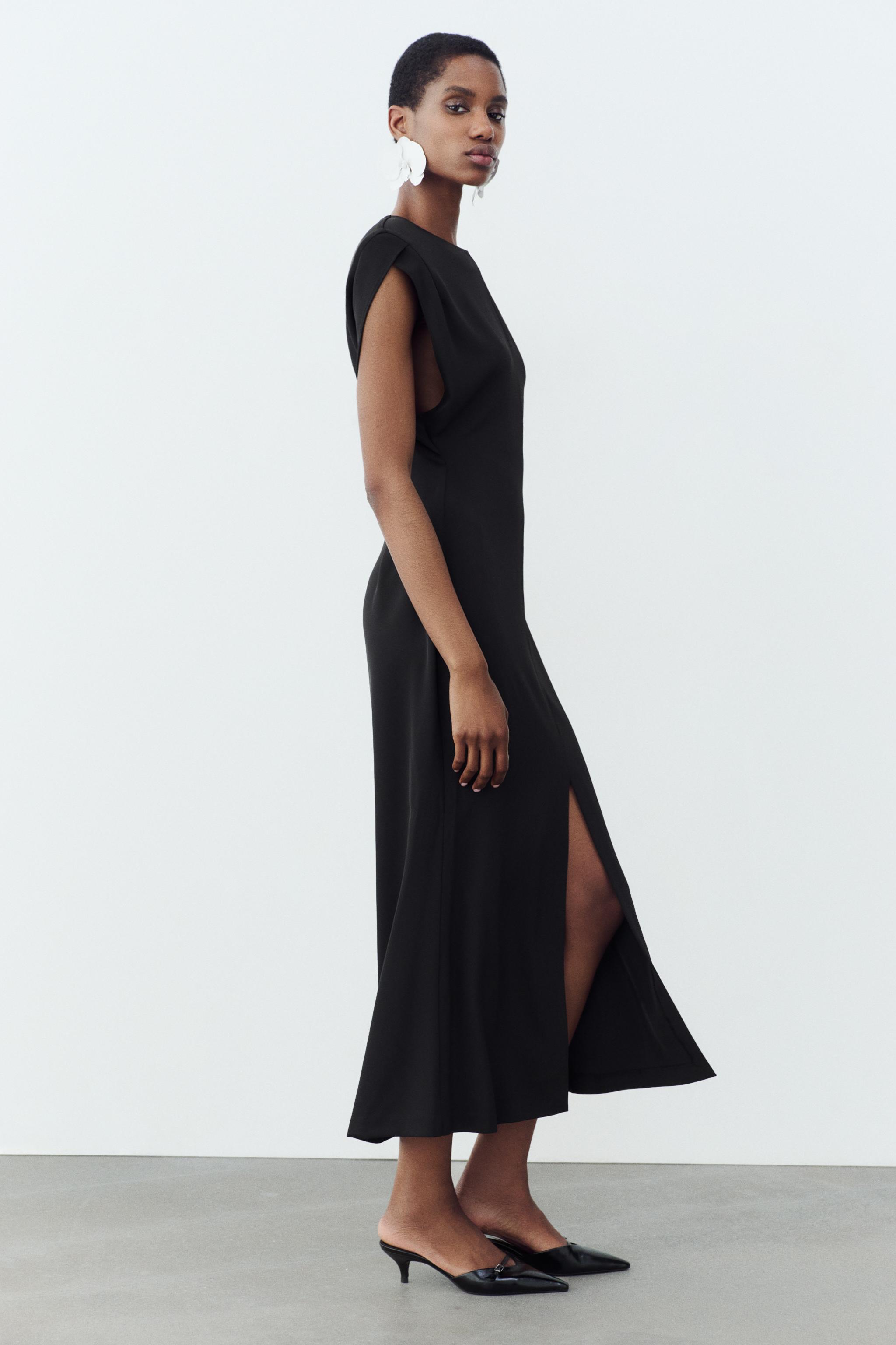 SHOULDER PAD CREPE DRESS