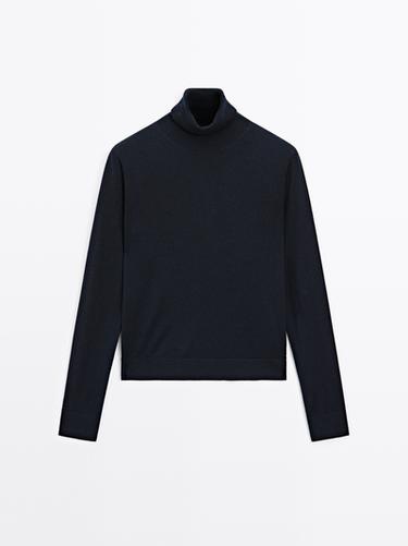 Jersey cuello alto con lana - Marino de Zara
