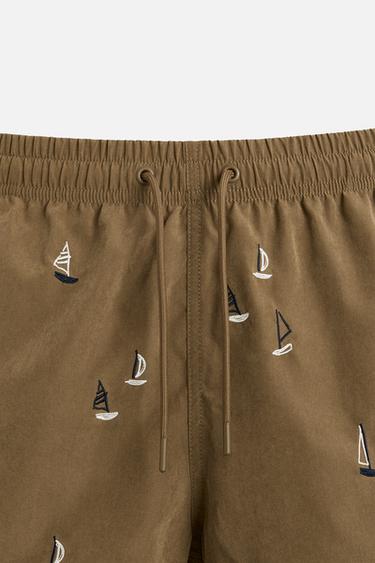 EMBROIDERED MID-LENGTH SWIMMING TRUNKS - Brown by Zara - Image 2