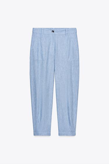LINEN BLEND JOGGERS - Light blue by Zara