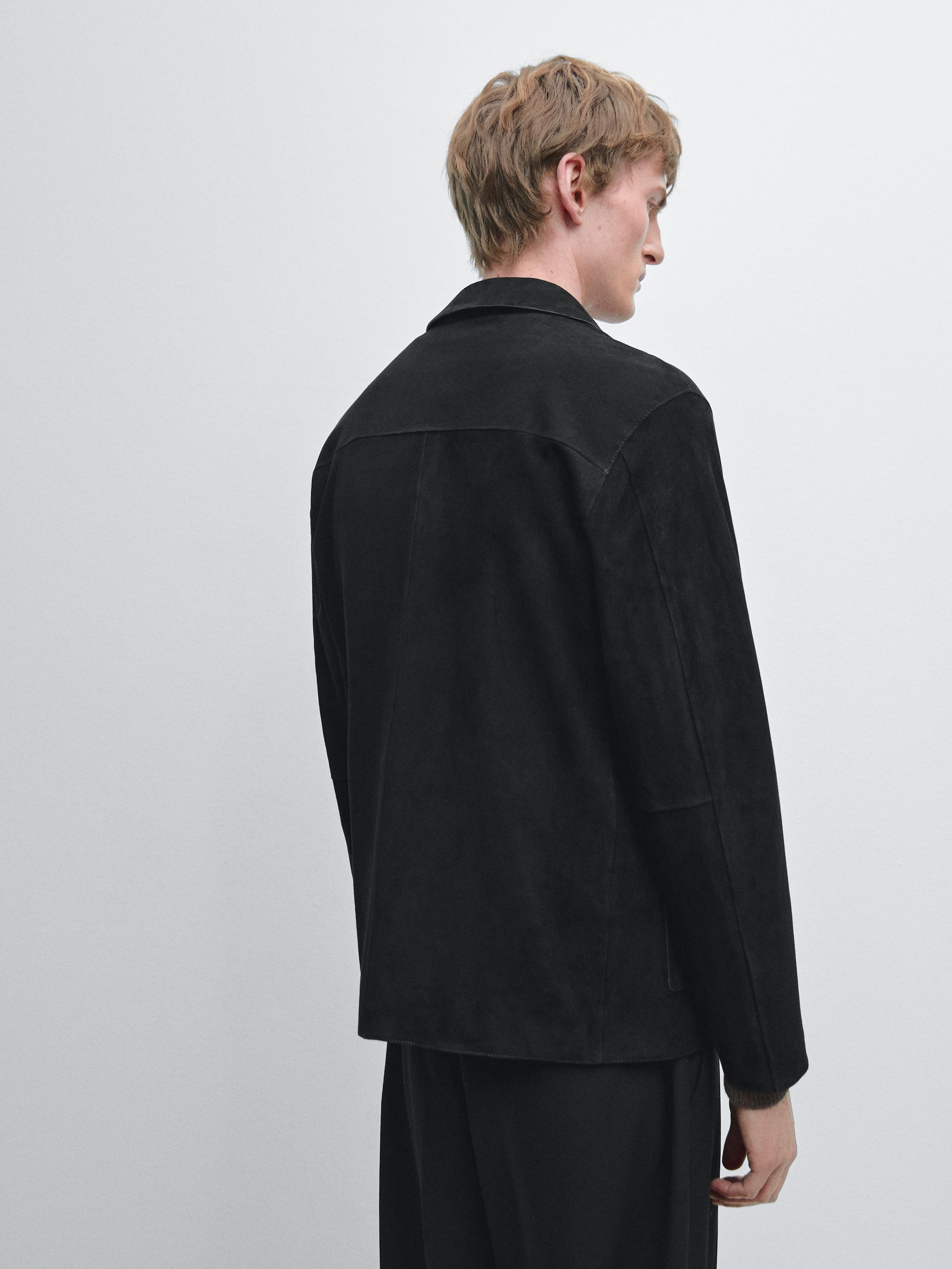 Blouson avec poches en cuir finition daim