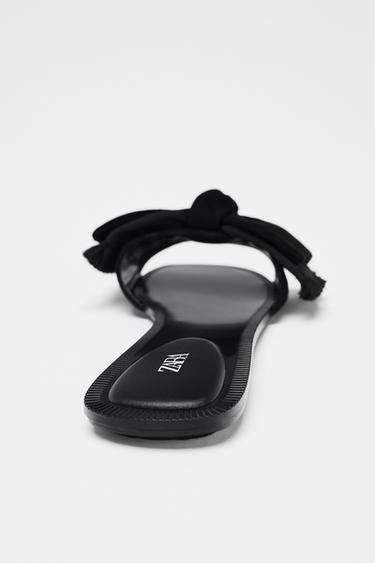 SPLIT SUEDE BOW SANDALS - Black by Zara - Image 3