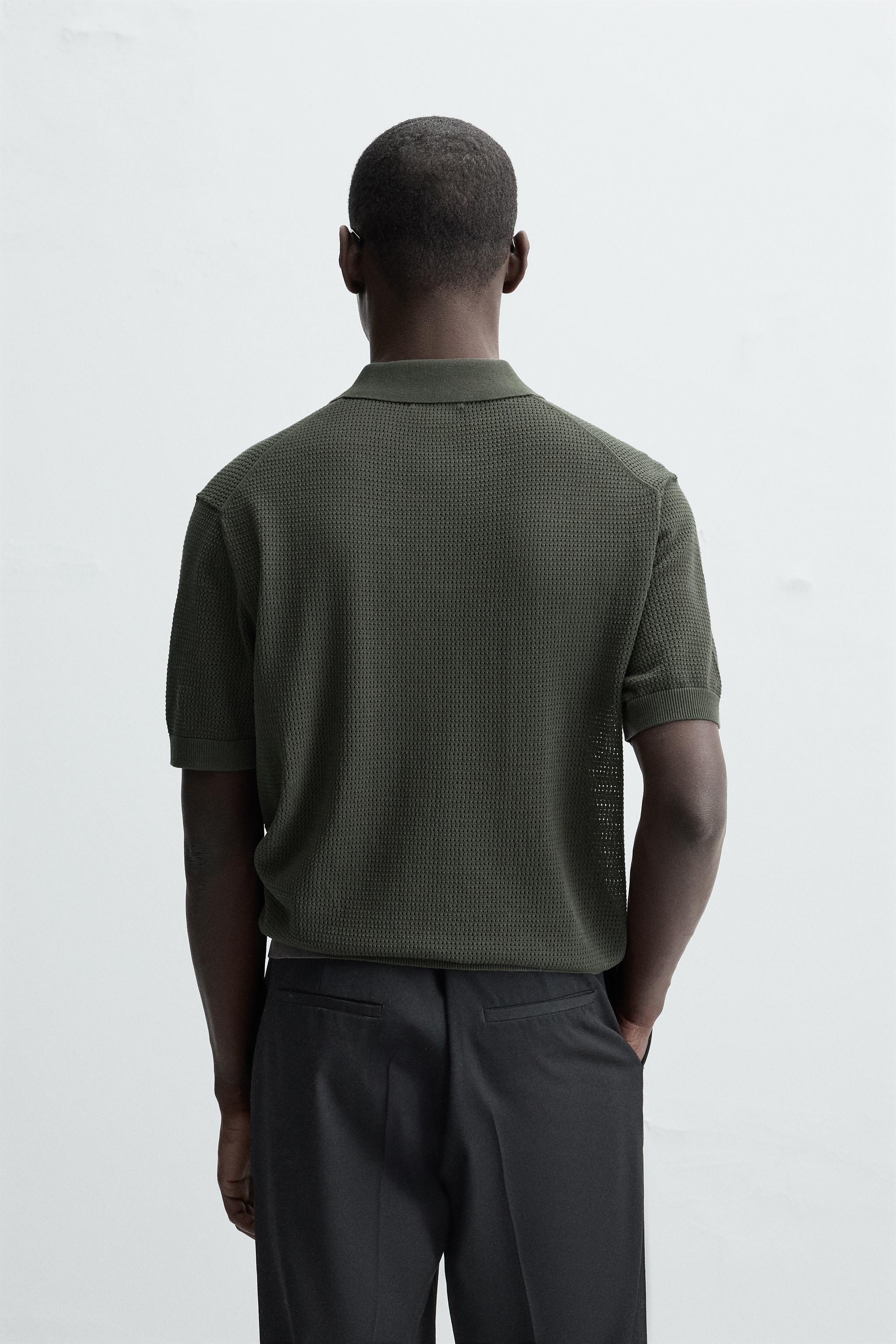 ★ZARA★ CONTRAST TEXTURED KNITTED POLO SHIRT CONTRAST TEXTURED KNIT POLO SHIRT - Blue | ZARA United States