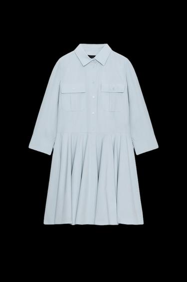 ZW COLLECTION PLEATED SHIRT DRESS - Light blue by Zara - Image 0