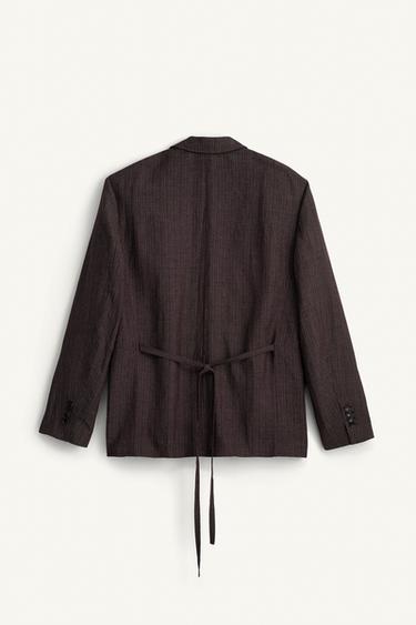 VESTE DE COSTUME À RAYURES VISCOSE - LIN - Marron foncé de Zara - Image 5