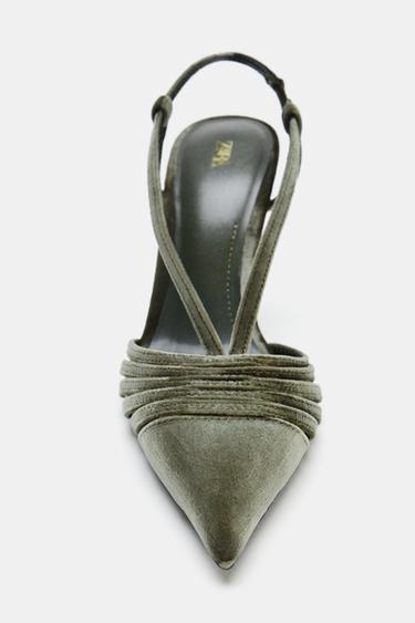 VELVET EFFECT STRAPPY SHOES - Green by Zara