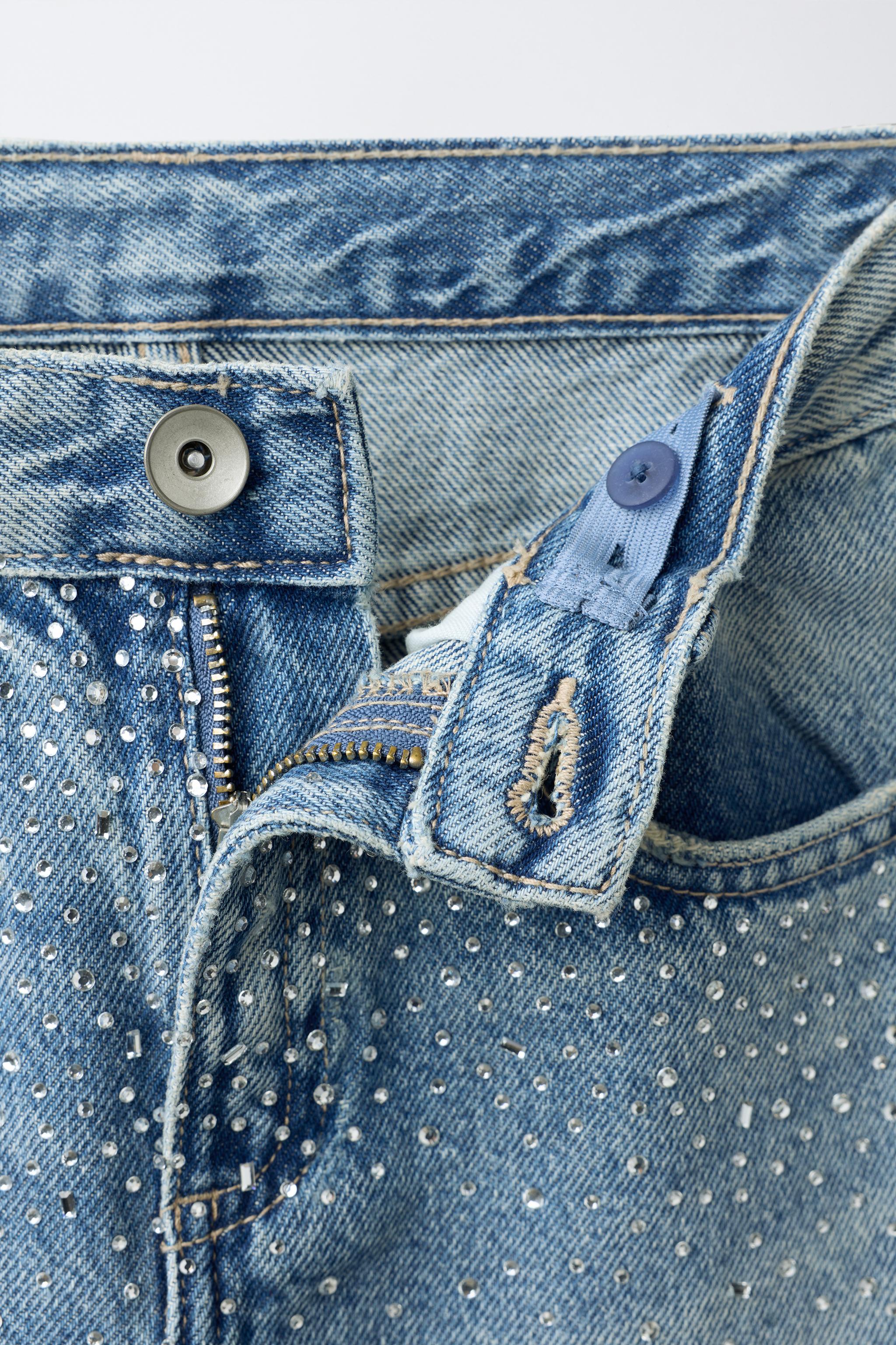 RHINESTONE BARREL JEANS