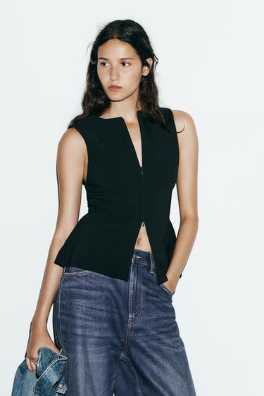 FITTED ZIP TOP - Black by Zara