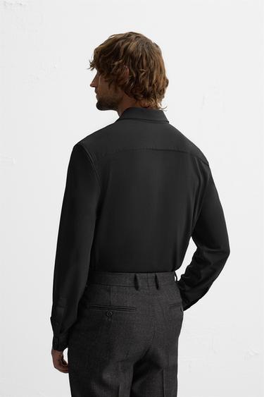 Zara TEXTURED STRETCH SHIRT - Black