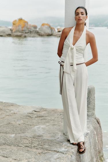 PANTALÓN ANCHO PINZAS - Crudo de Zara