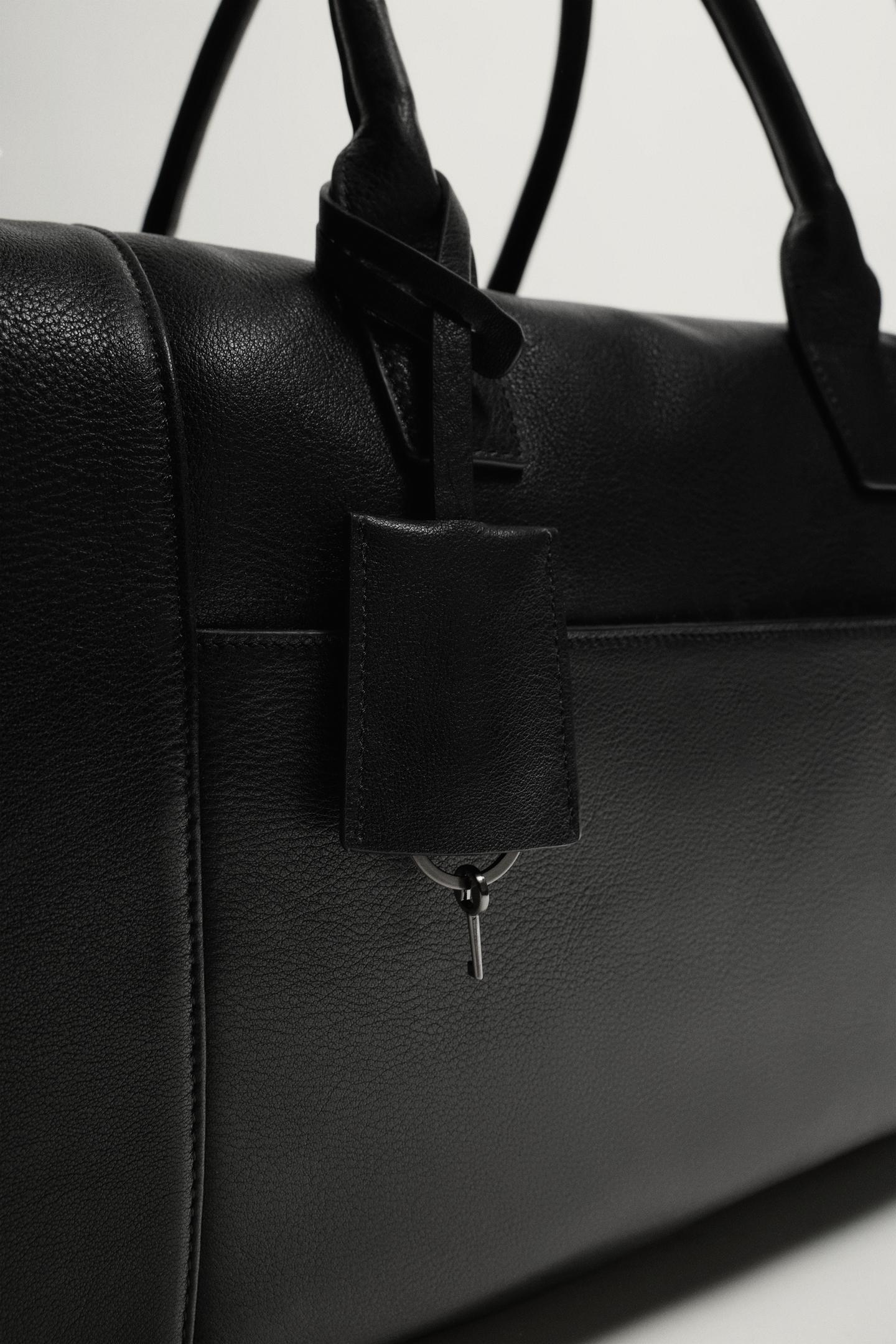 Мужская сумка Zara Leather Travel, цвет: Чёрный — фото 6