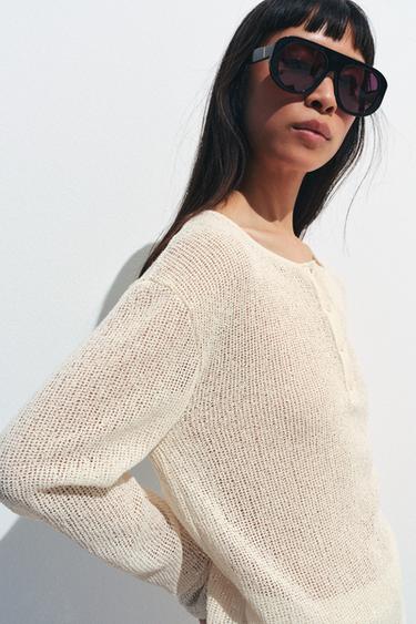 HENLEY-T-SHIRT AUS FESTEM STOFF - Cremefarben von Zara
