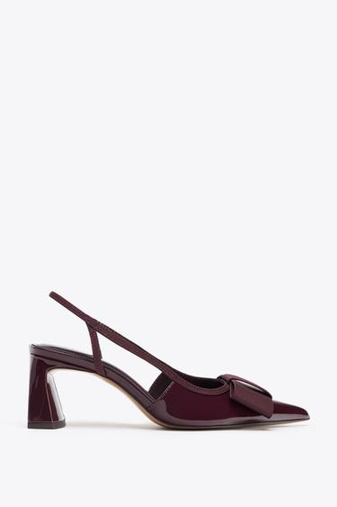 SLINGBACK HEELED SHOES WITH BOW - Burgundy Red by Zara