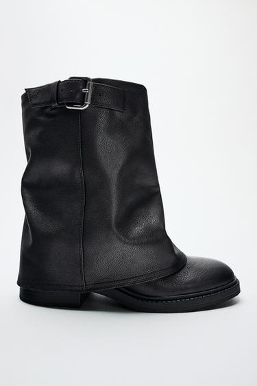 LEATHER BUCKLE ANKLE BOOTS - Black by Zara