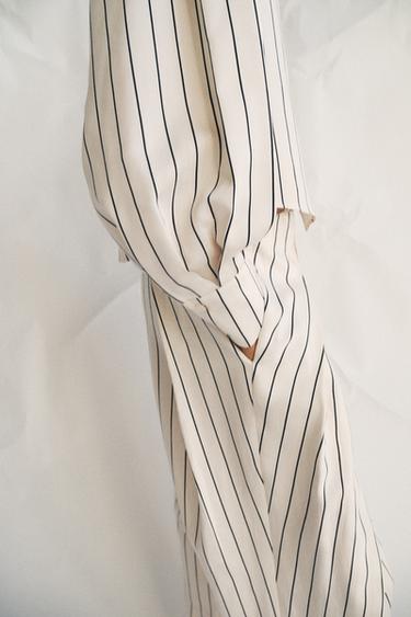 ZW COLLECTION STRIPED SHIRT WITH VOLUME SLEEVES - Ecru / Navy by Zara - Image 4