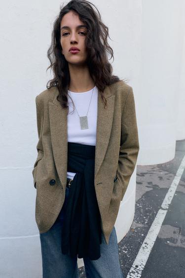 VESTE OVERSIZE CROISÉE À CARREAUX - Verts de Zara - Image 5
