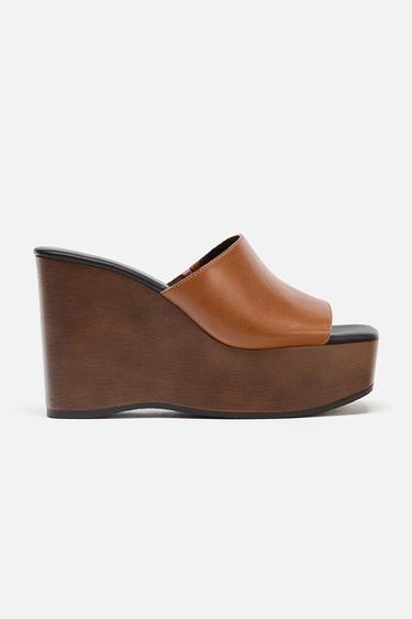 LEATHER WEDGE - Brown by Zara
