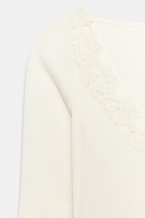 T-SHIRT CÔTELÉ COMBINÉ - Écru de Zara - Image 5