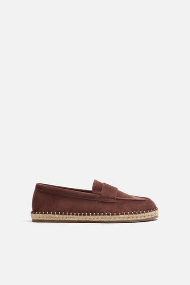 LEATHER LOAFER ESPADRILLES - Brown by Zara