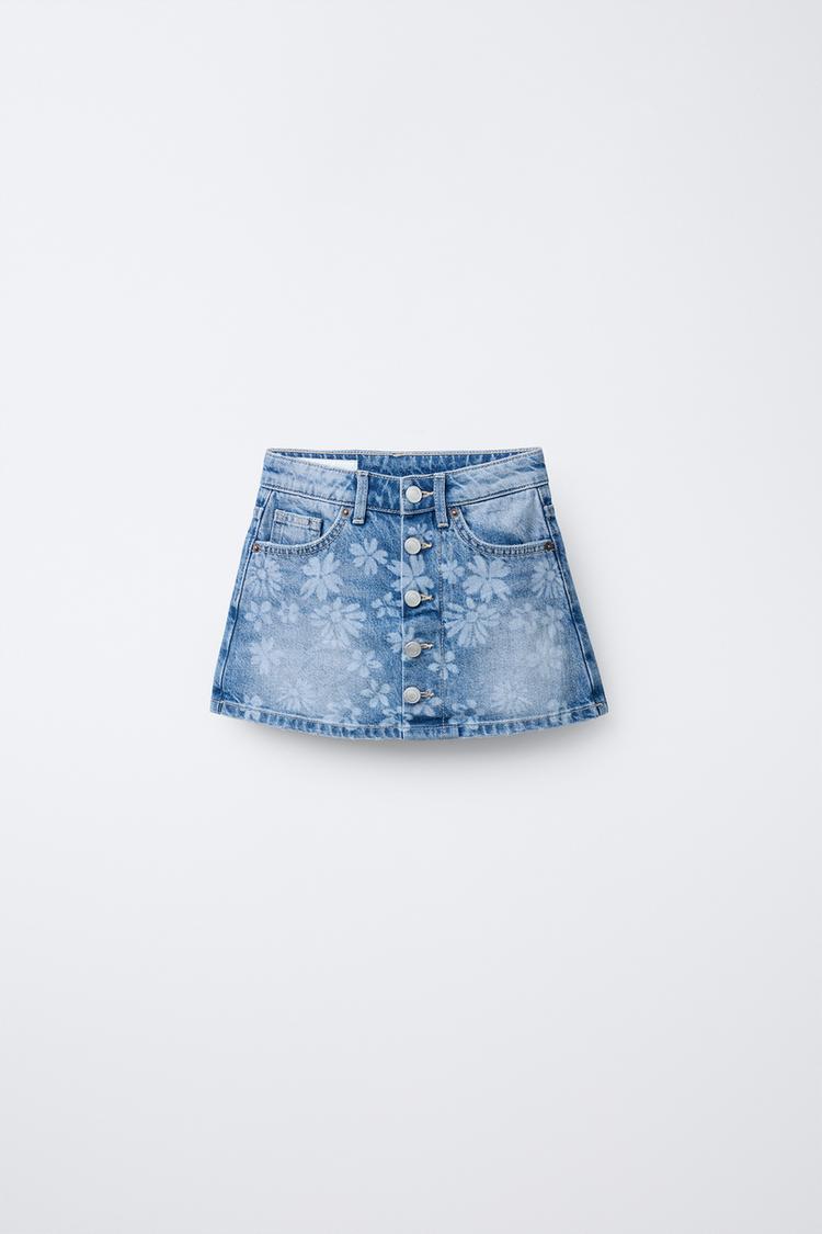 FLORAL PRINT DENIM BERMUDA SKIRT Blue ZARA Australia