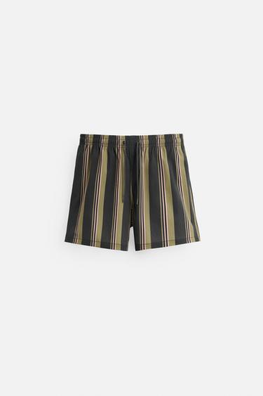 Zara STRIPED MID-LENGTH SWIMSUIT - Khaki