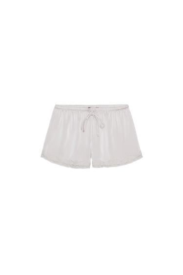 SATIN MINI SHORTS WITH LACE TRIM - Light grey by Zara