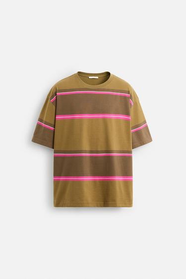 STRIPED JACQUARD T-SHIRT - Brown by Zara