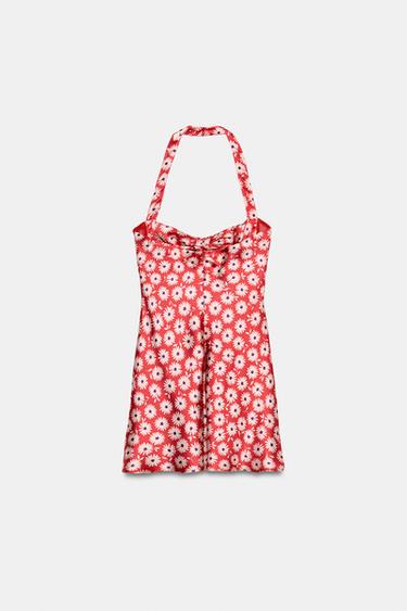 MINIKLEID MIT BLUMENMUSTER UND NECKHOLDER - Rot von Zara