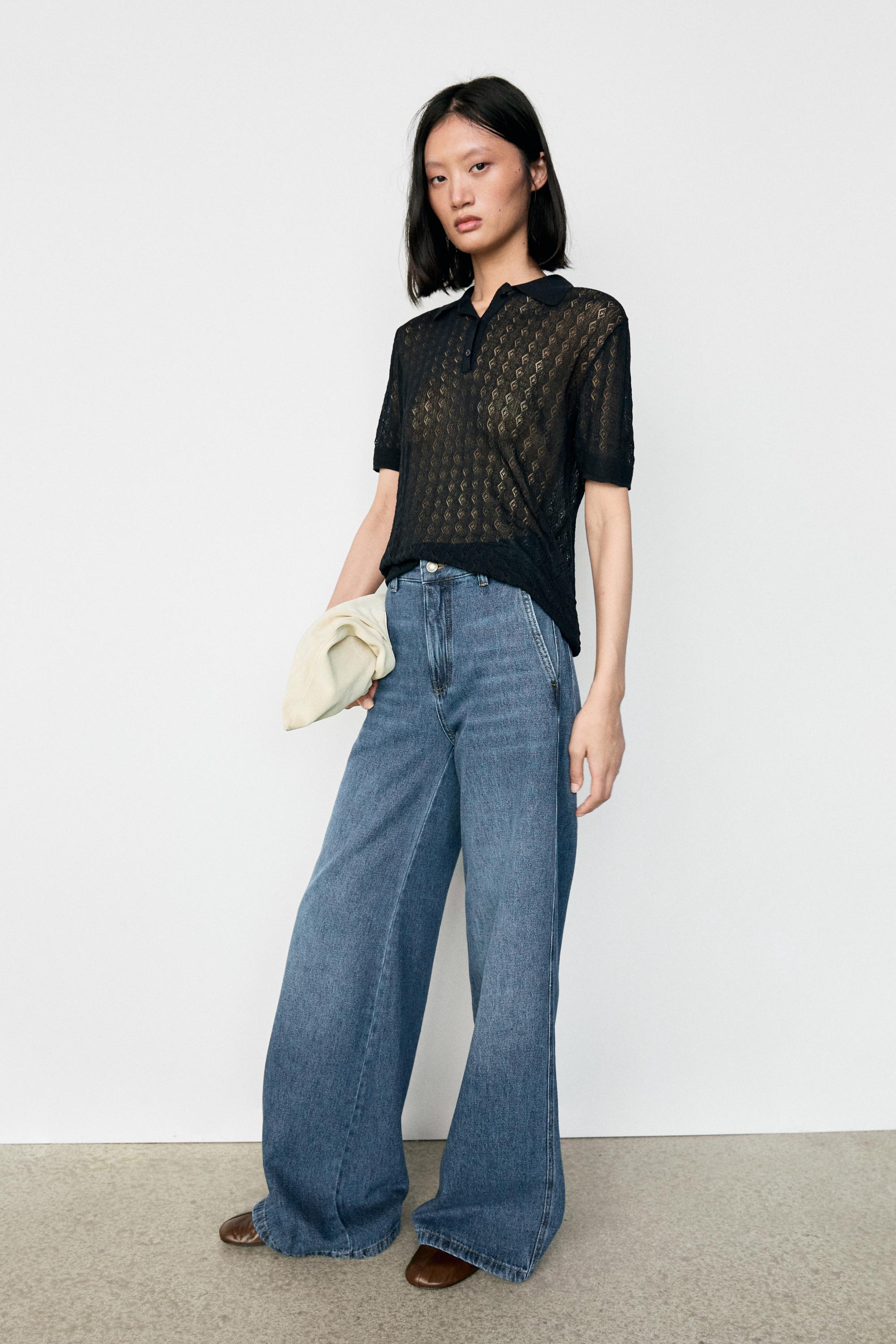 Open-knit polo sweater