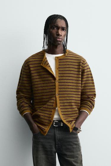 STRIPED JACQUARD CARDIGAN - Mustard by Zara
