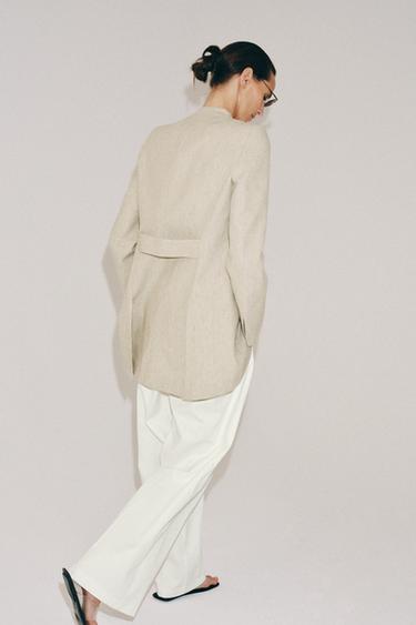 BLAZER LONGUE À RAYURES ZW COLLECTION - Sable / Chiné de Zara - Image 2