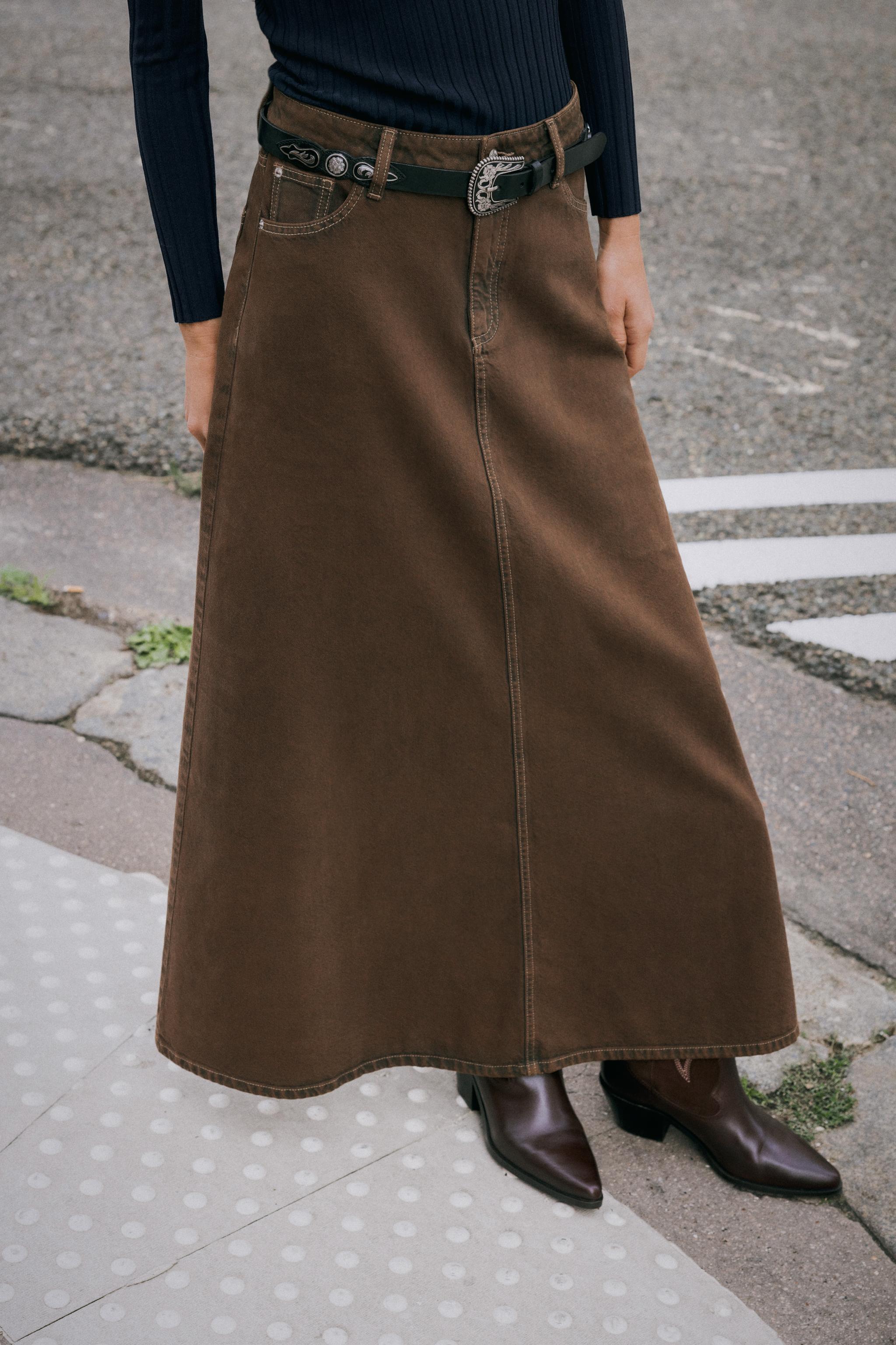 Z1975 レイヤード ミディ丈デニムスカート - ブラウン | ZARA Japan / 日本