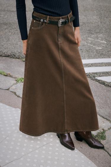 JUPE MIDI EN JEAN Z1975 - Marron de Zara - Image 1