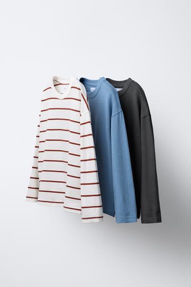 THREE-PACK OF PLAIN AND STRIPED T-SHIRTS - Anthracite grey by Zara