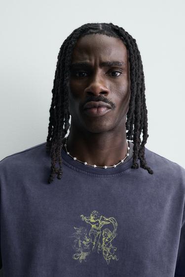 T-SHIRT IMPRIMÉS DÉLAVÉS - Bleu encre de Zara - Image 4