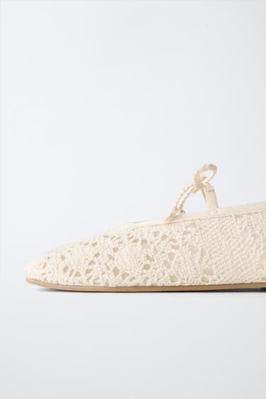 CROCHET BALLET FLATS - White by Zara - Image 5