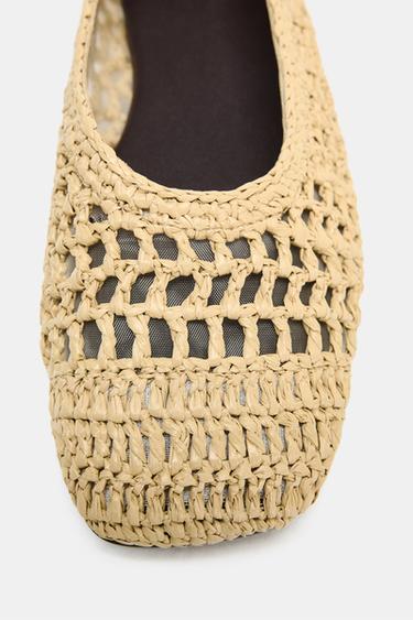 WOVEN CUT-OUT BALLET FLATS - Light beige by Zara - Image 5