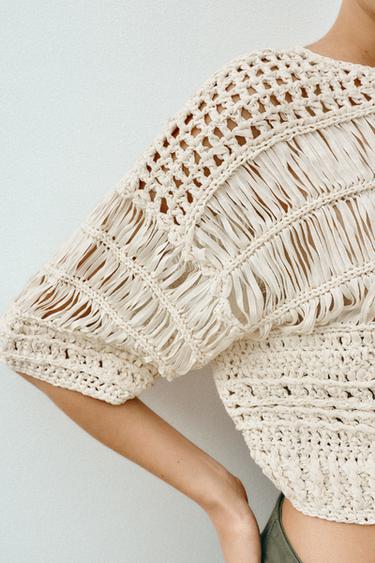 TOP EN MAILLE ET RUBANS - Écru de Zara - Image 3