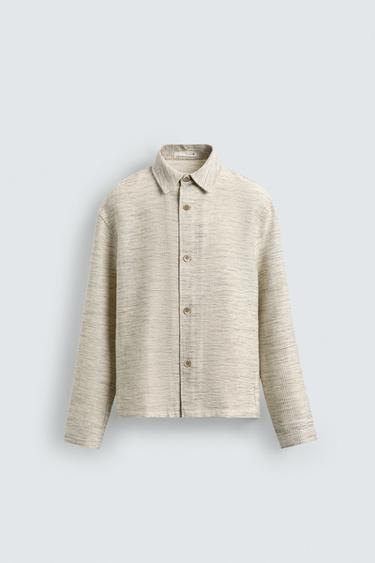CONTRAST TEXTURED OVERSHIRT - Cream by Zara