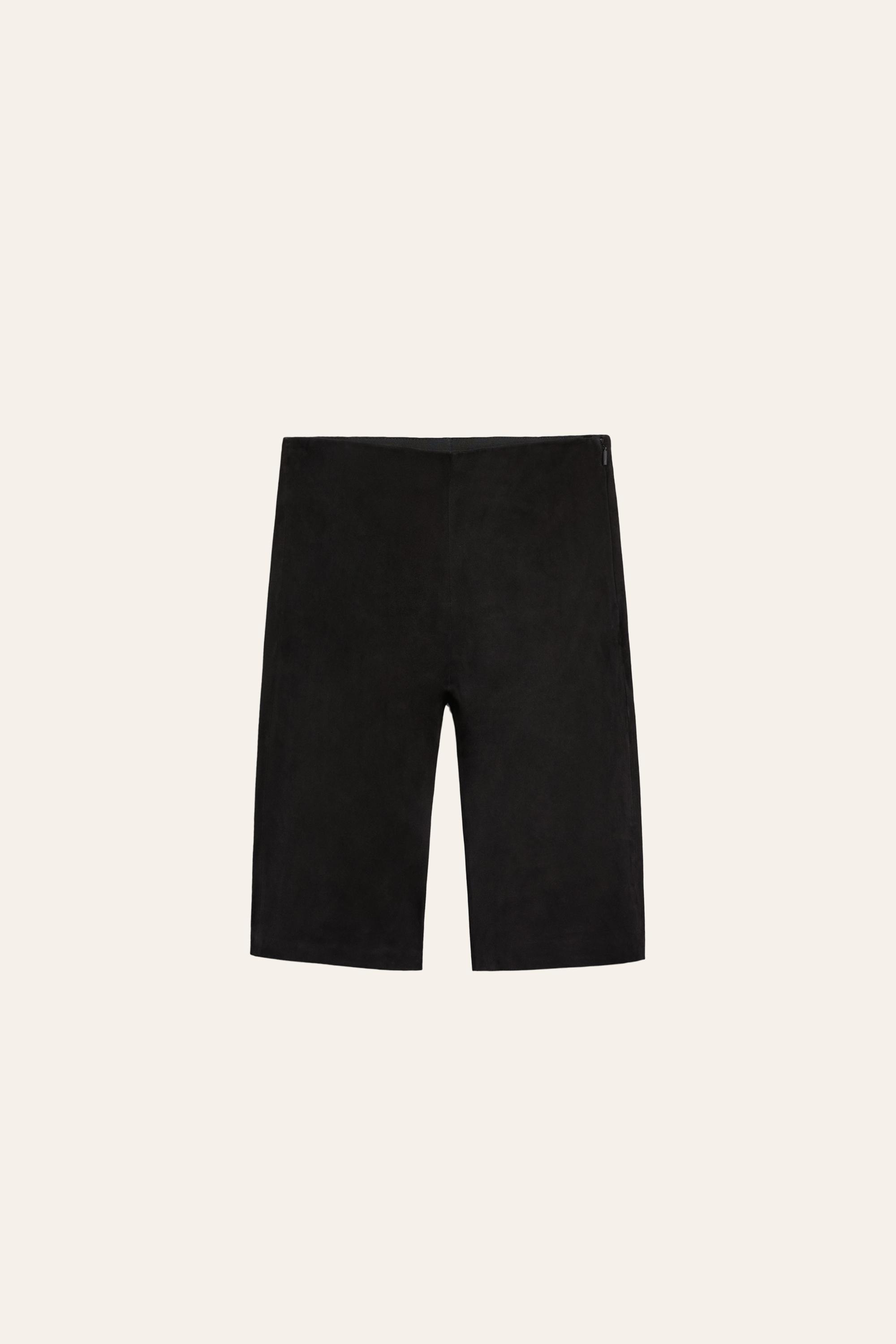 Suede leather cycling shorts — Black