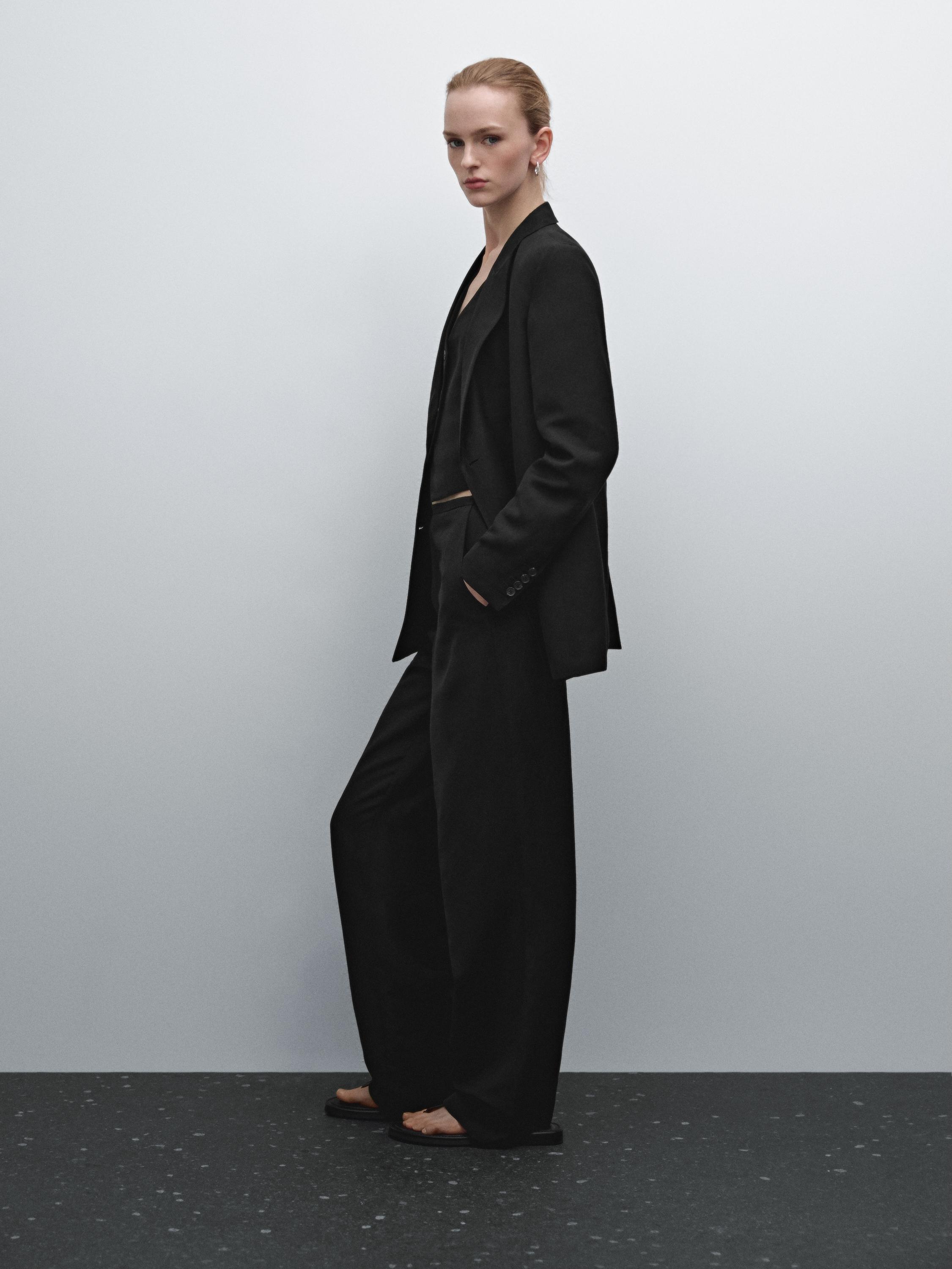 Straight fit flowing linen blend trousers