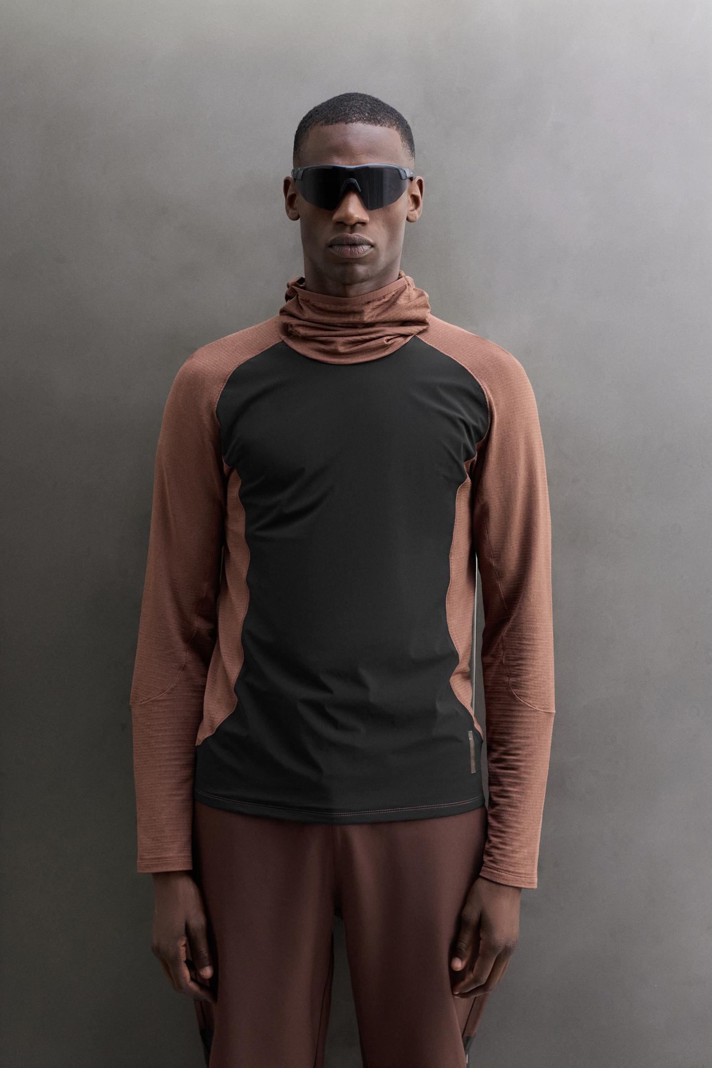 Мужское худи Zara Contrast Technical Hooded, цвет: Коричневый — фото 2