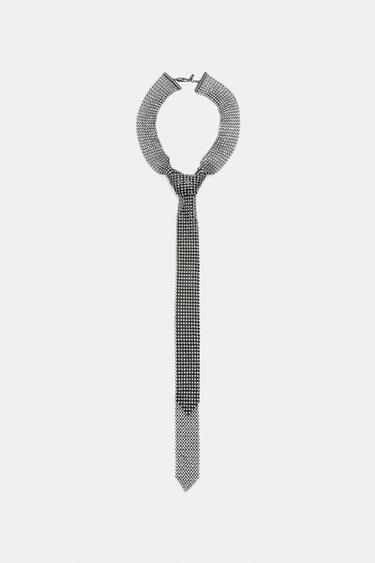 COLLIER CRAVATE MÉTALLIQUE STRASS - Gris anthracite de Zara