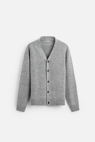 BUTTONED WOOL CARDIGAN - Grey marl by Zara