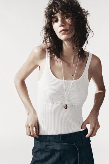 TOP AJUSTÉ EN MAILLE - Blanc de Zara - Image 1
